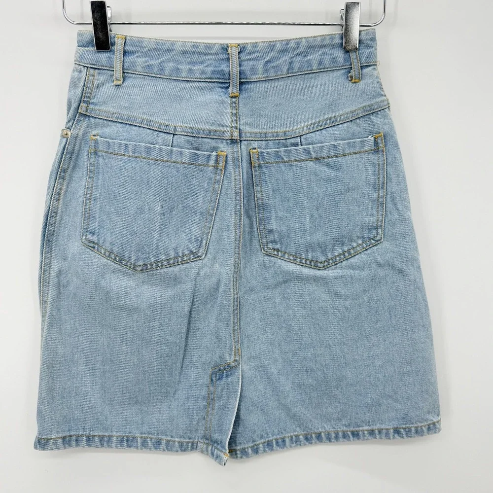 VTG‎ 90s Denim Mini Skirt Size 7 Light Wash High Rise A-Line Classic Cotton